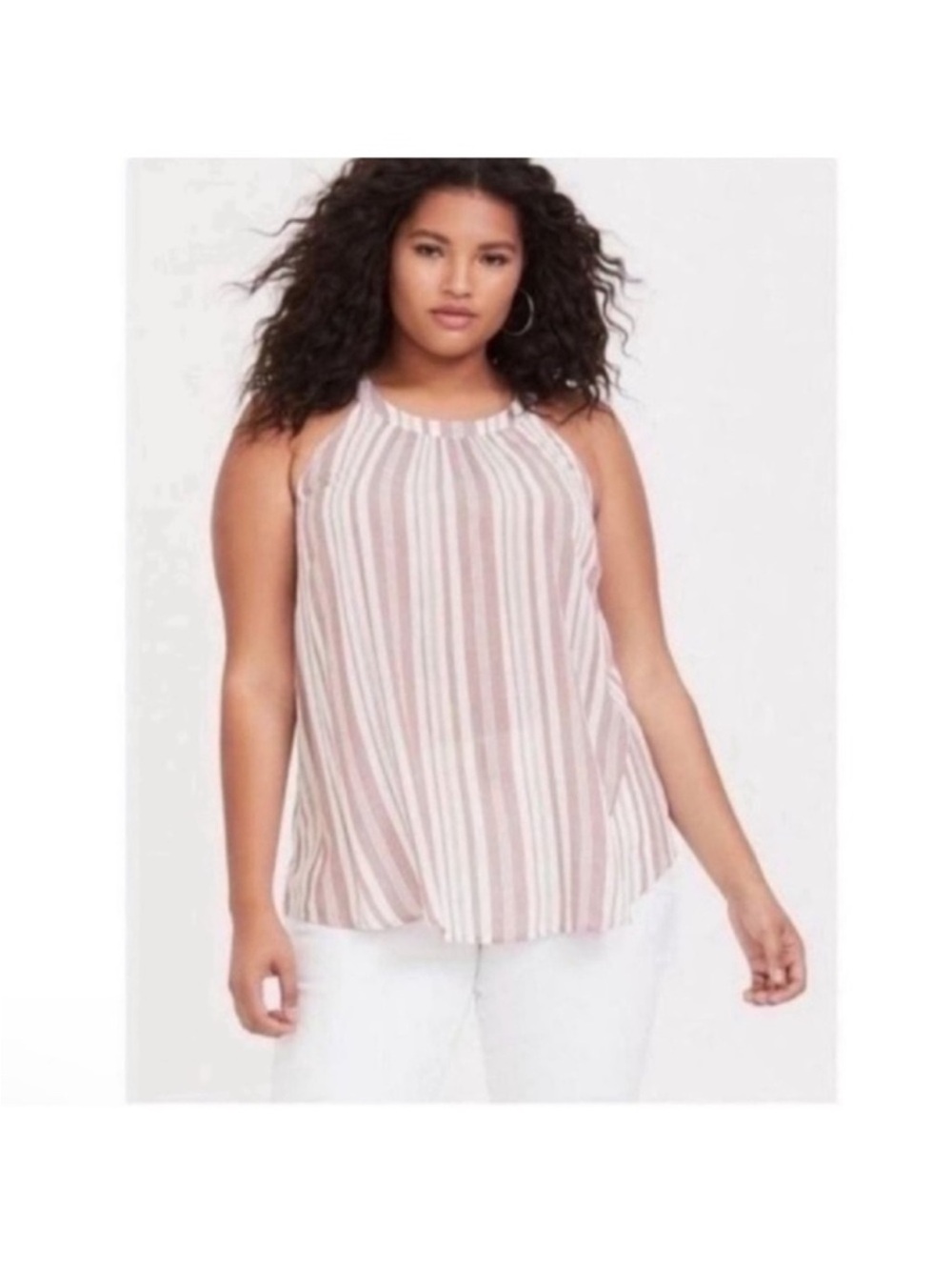 Torrid Crepe High Neck Tank Top/Blouse/Shirt Sz 3X Mauve White Striped